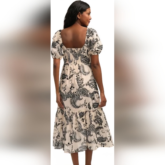 Mexx Voile Cream/Black Floral 100% Cotton Peasant Dress - Picture 2 of 10